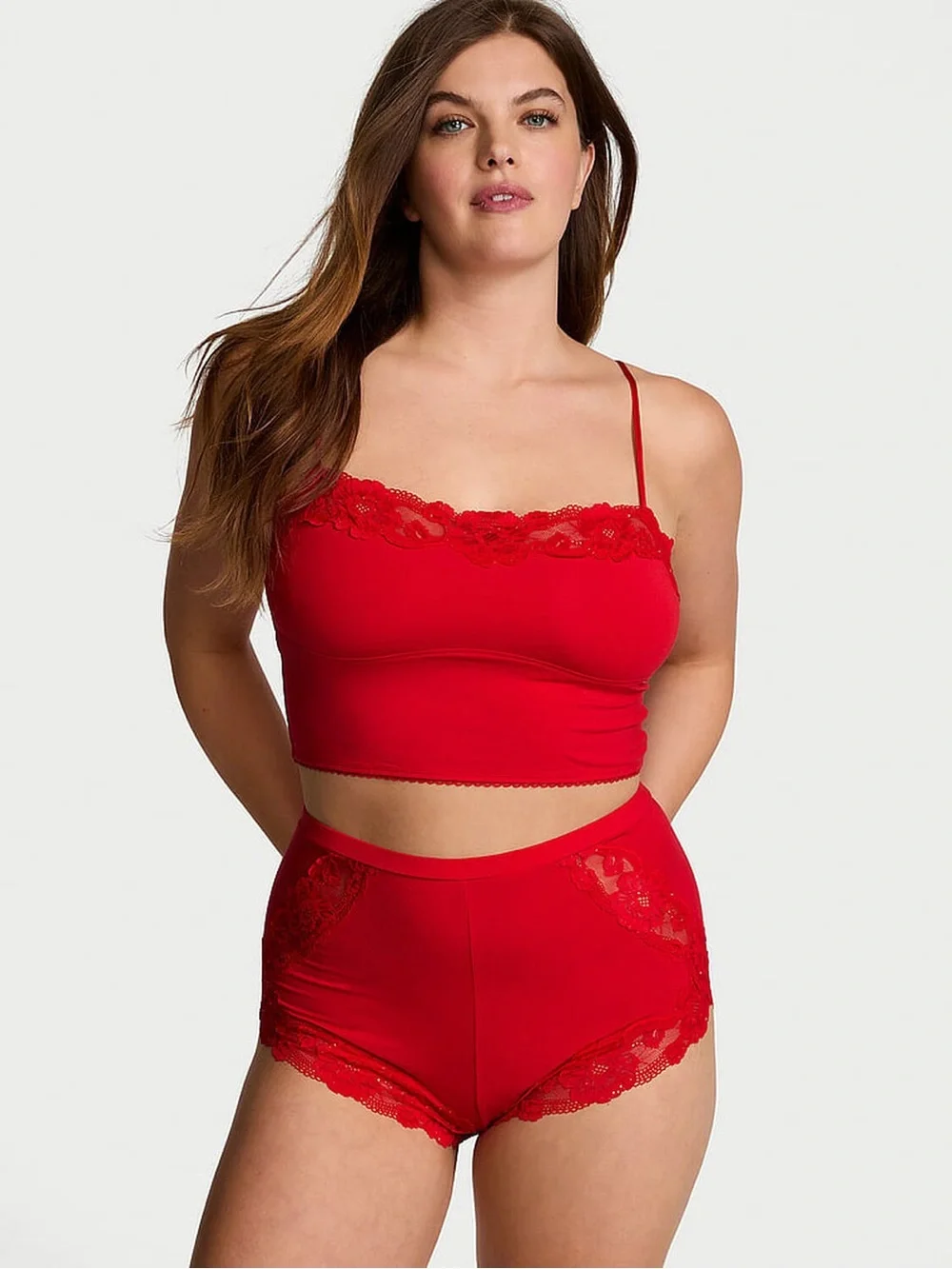 New VICTORIA'S SECRET Modal Soft & Lace Trim Straight-Neck Cami Set S